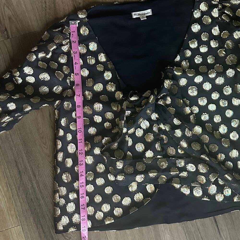 For Love & Lemons Lottie Tie Front Blouse Black Gold Metallic Dot Size M - Picture 5 of 6